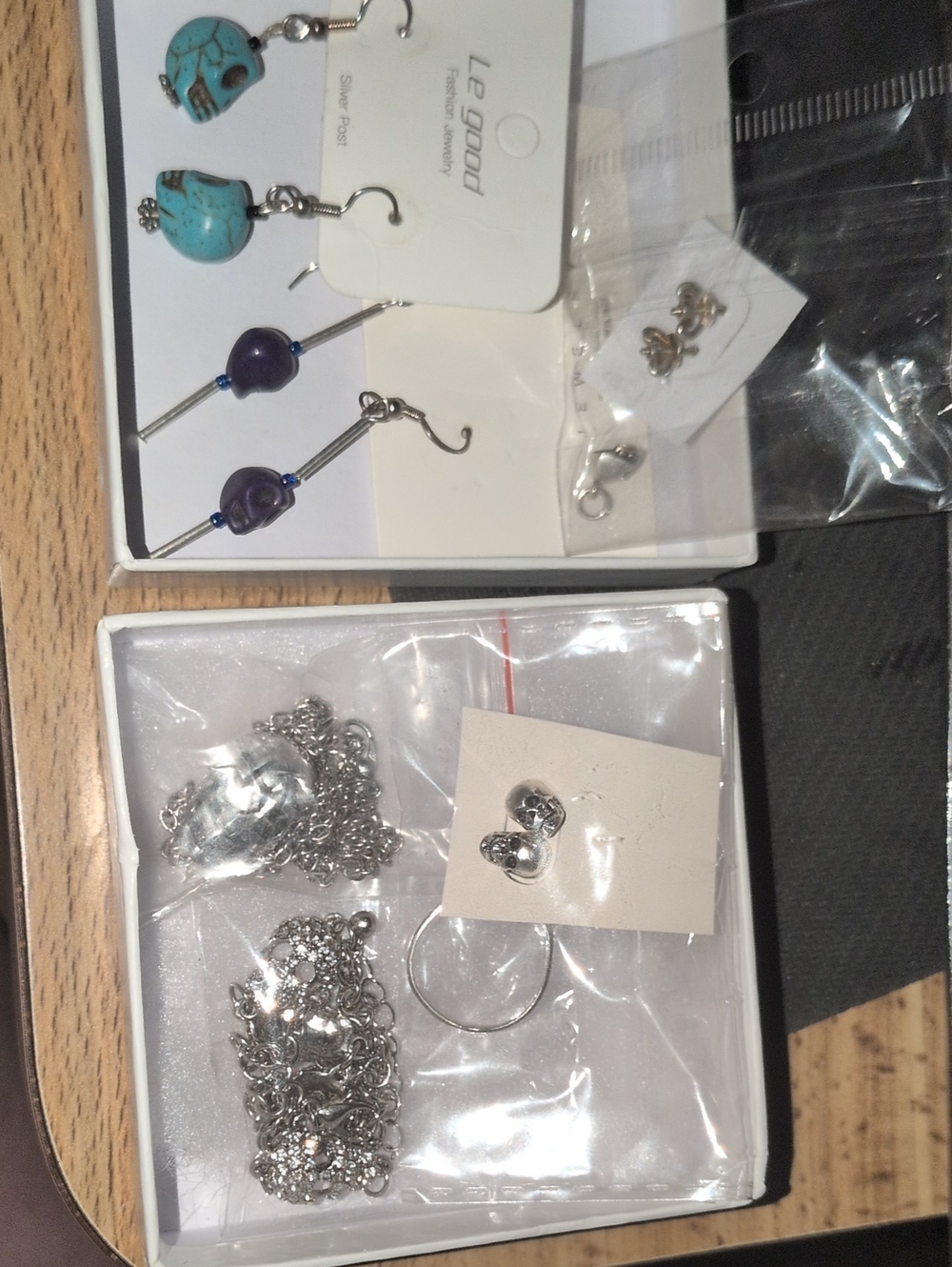 Le Good Turquoise Skull and Purple Bead Dangle Earrings - Sterling Silver Bundle